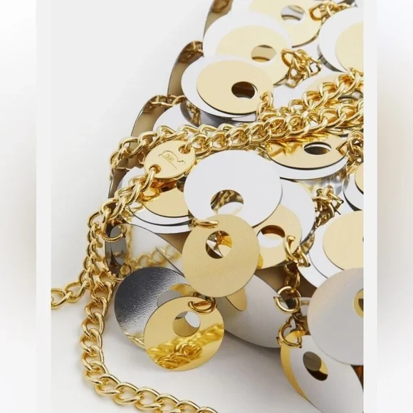 PACO RABANNE X H&M SILVER GOLD SEQUIN DISC EMBELLISHED CHAIN SHOULDER BAG NWT! - Picture 7 of 14